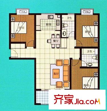 花樣年華戶型圖高層F 3室2廳2衛(wèi)1廚