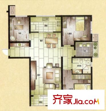 博悅世家戶型圖東德組團4、5、6、7號樓標準層A戶型 3室2廳1衛(wèi)1廚