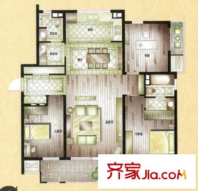 博悅世家戶型圖東德組團6號樓標準層C戶型 3室2廳2衛(wèi)1廚