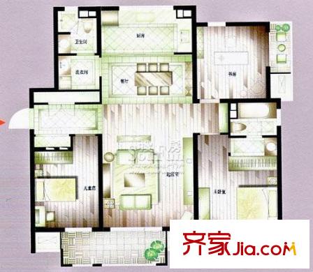 博悅世家戶型圖戶型C 3室2廳2衛(wèi)1廚