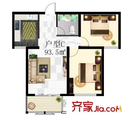華都金華麗戶型圖C戶型 2室2廳2衛(wèi)2廚