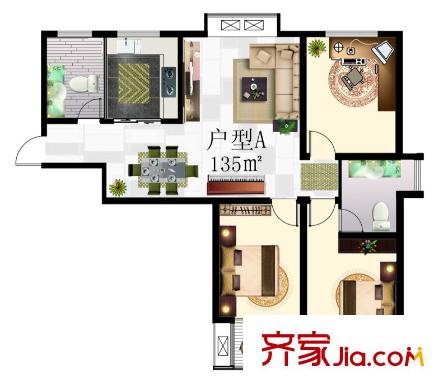 華都金華麗戶型圖A戶型 3室2廳2衛(wèi)1廚