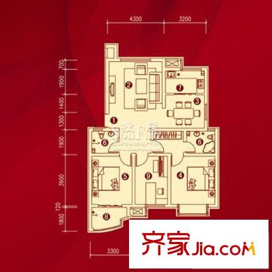 德潤玫瑰園戶型圖多層d戶型 3室2廳2衛(wèi)1廚