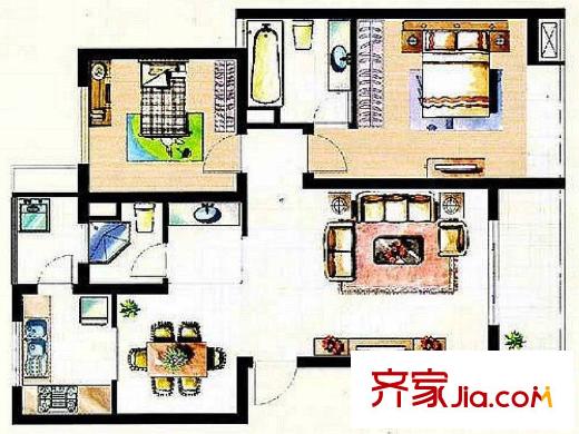 東城藍郡G戶型 2室2廳2衛(wèi)1廚