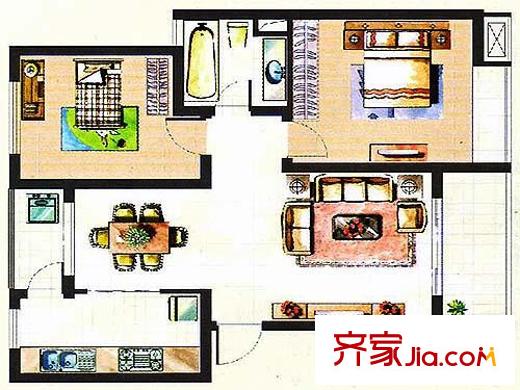東城藍(lán)郡戶型圖 B（已售完） 2室2廳2衛(wèi)1廚