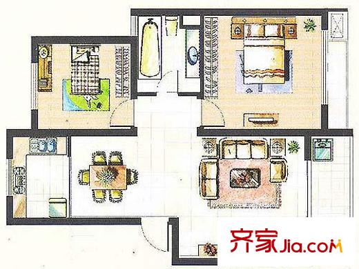 東城藍郡戶型圖 A（已售完） 2室2廳1衛(wèi)1廚