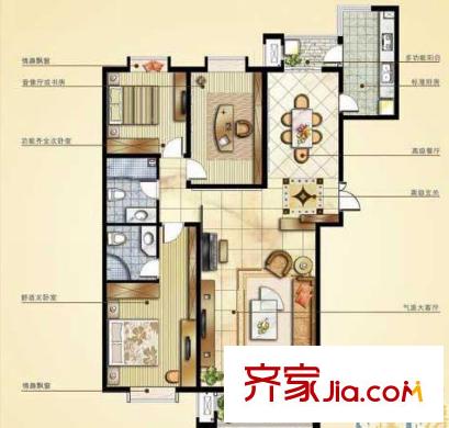 賦海世家戶型圖二期10號(hào)、11號(hào)樓高層住宅15戶型 3室2廳2衛(wèi)1廚
