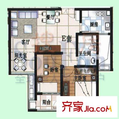 北國之春戶型圖E座E套 2室2廳1衛(wèi)1廚