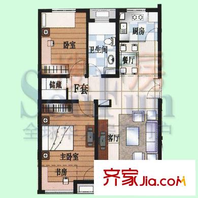 北國之春戶型圖E座F套 2室2廳1衛(wèi)1廚