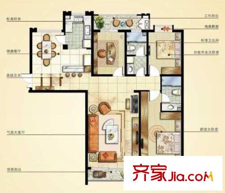 賦海世家戶型圖二期10號(hào)、11號(hào)樓高層住宅18戶型 3室2廳2衛(wèi)1廚