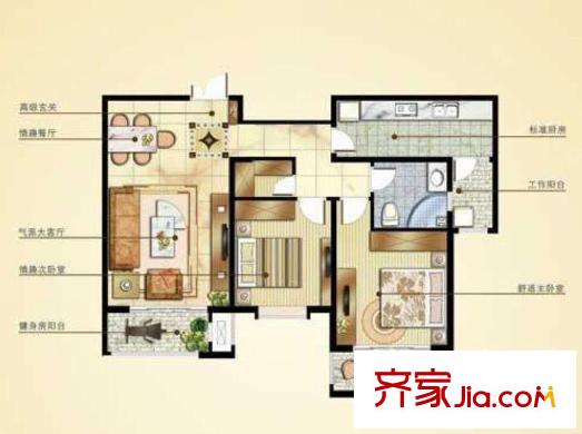 賦海世家戶型圖二期10號(hào)、11號(hào)樓高層住宅16戶型 2室2廳1衛(wèi)1廚