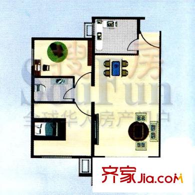 北海公寓 戶型圖（2室2廳1廚1衛(wèi)）