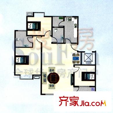 北海公寓 戶(hù)型圖（3室2廳1廚1衛(wèi)）