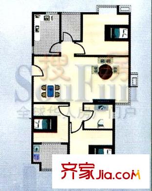 北海公寓 戶型圖（3室2廳1廚1衛(wèi)）