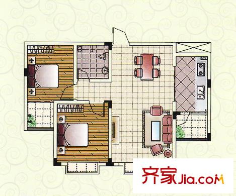 時代麗景苑戶型圖高層住宅33號樓C戶型 2室2廳1衛(wèi)1廚