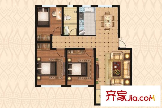 世貿(mào)尚水名邸A戶(hù)型 3室2廳1衛(wèi)1廚
