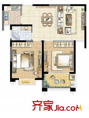 摩卡小鎮(zhèn)二期1-4#樓、8-12#、17-20#S1戶型 2室2廳1衛(wèi)1廚