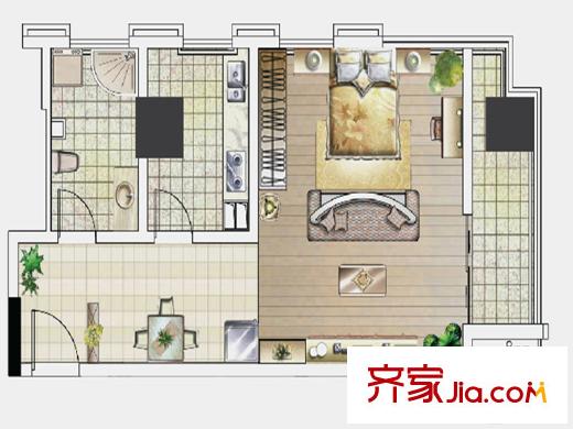 大德玲瓏灣2期蕭林新天地二期A3戶型 1室2廳1衛(wèi)1廚