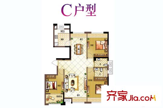 盛世香榭里一期高層C戶型 3室2廳2衛(wèi)1廚