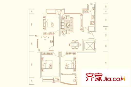 德潤玫瑰熙園3號樓C1戶型 3室2廳1衛(wèi)1廚