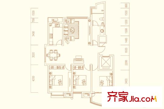 德潤玫瑰熙園4/5號樓B1戶型 3室2廳1衛(wèi)1廚