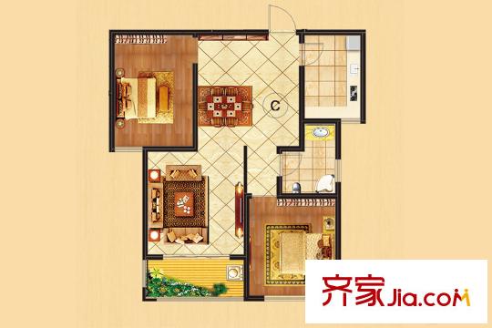 久盛聚福苑1#C戶型 2室2廳1衛(wèi)1廚