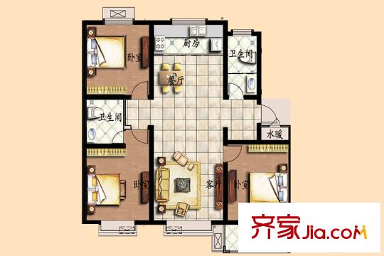 金都世家一期多層47#樓戶型圖 3室2廳2衛(wèi)1廚