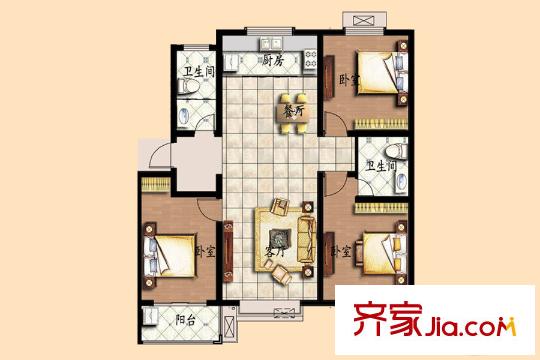 金都世家一期多層戶型圖 3室2廳2衛(wèi)1廚