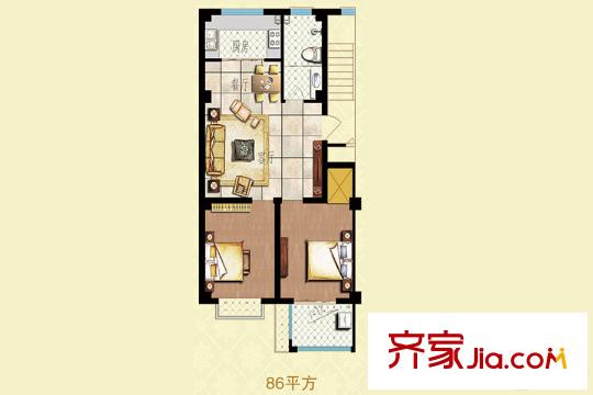 金都世家一期多層24/25/26/31#樓戶型圖 2室2廳1衛(wèi)1廚