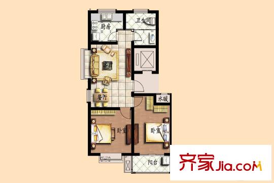 金都世家一期多層47#樓戶型圖 2室2廳1衛(wèi)1廚