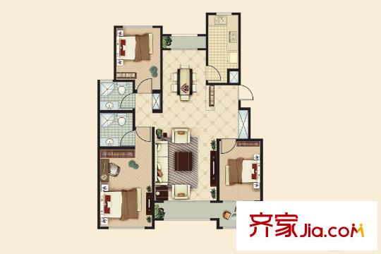 盛唐山河成臻園組團(tuán)G戶型 3室2廳2衛(wèi)1廚