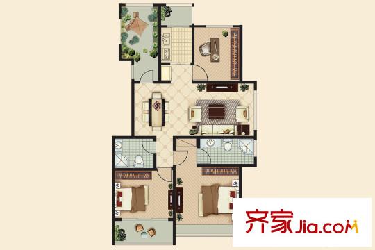 盛唐山河成臻園組團(tuán)C戶型 3室2廳2衛(wèi)1廚