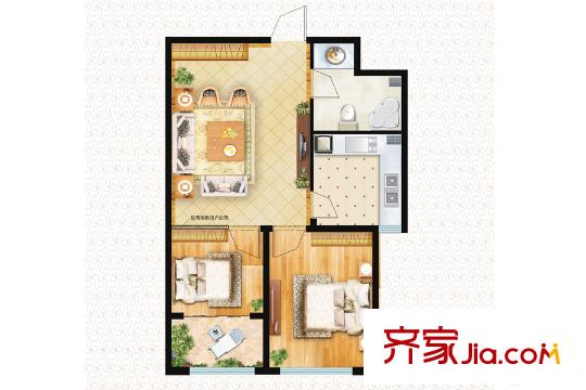 朝陽(yáng)錦園高層B戶型 2室1廳1衛(wèi)1廚