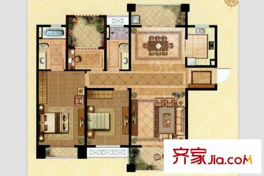 棕櫚灣41號樓2+1戶型 2室2廳2衛(wèi)1廚