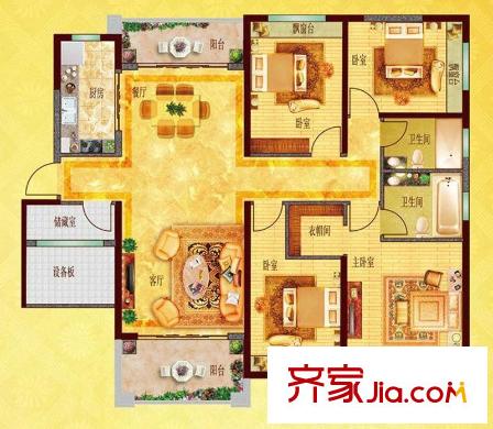 棕櫚灣47棟01、06戶型 4室2廳2衛(wèi)1廚