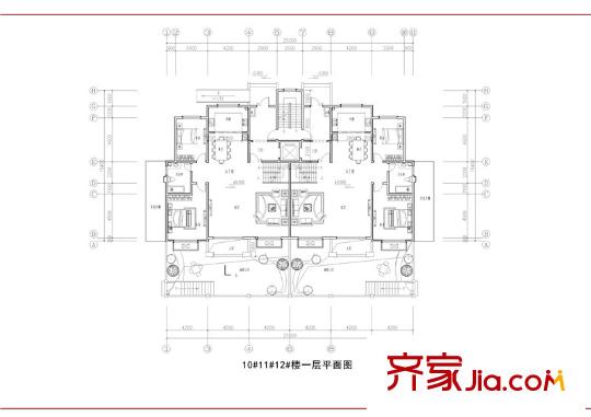 城建白金海岸一期高層10/11/12號樓一層平面圖 