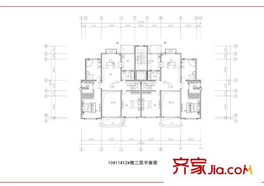城建白金海岸一期高層10/11/012號(hào)樓2層平面圖 