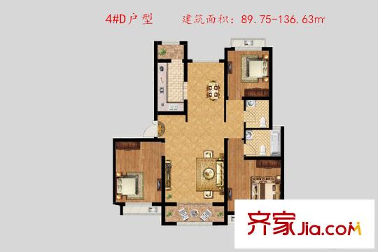 美國小鎮(zhèn)電梯多層4#D戶型 3室2廳2衛(wèi)1廚