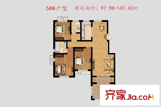 美國小鎮(zhèn)電梯多層5#A戶型 3室2廳2衛(wèi)1廚