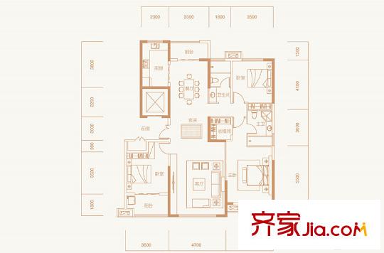 公園壹號(hào)高層A戶型 3室2廳2衛(wèi)1廚