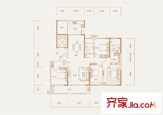 公園壹號(hào)高層B戶型 4室2廳2衛(wèi)1廚