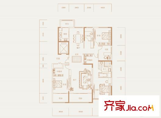 公園壹號(hào)高層C戶型 4室2廳2衛(wèi)1廚