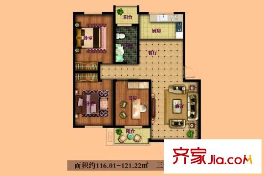 峽山星河灣一期多層6戶型 3室2廳1衛(wèi)1廚