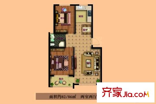 峽山星河灣一期多層1戶型 2室2廳1衛(wèi)1廚