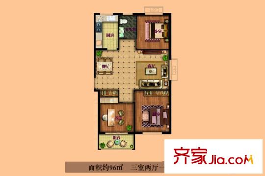 峽山星河灣一期多層2戶型 3室2廳1衛(wèi)1廚