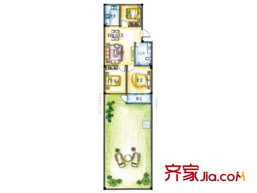 君悅美地一期多層E戶型 3室2廳1衛(wèi)1廚