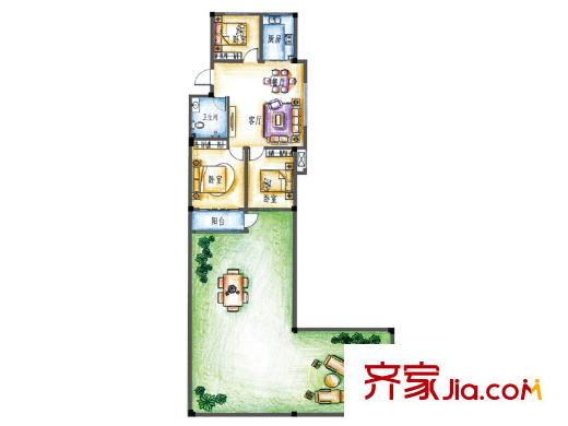 君悅美地一期多層D戶型 3室2廳1衛(wèi)1廚