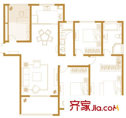 金鷹國(guó)際公館1#、2#樓C戶型 4室2廳2衛(wèi)1廚