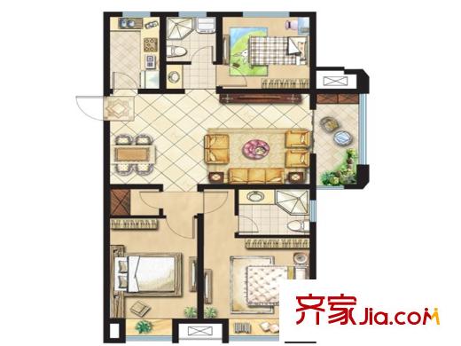 宇業(yè)?蘇尚家園二期G2戶型 3室2廳2衛(wèi)1廚