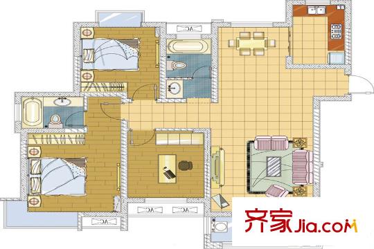 虹橋佳苑125平方米戶型圖 3室2廳2衛(wèi)1廚